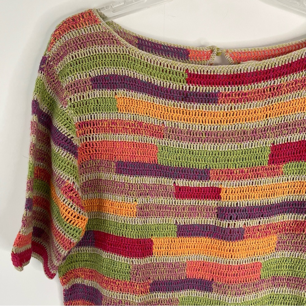 Vintage Y2K J. Jill Multi color Hand Crochet Sweater Top - Linen/Cotton Blend - Picture 3 of 7